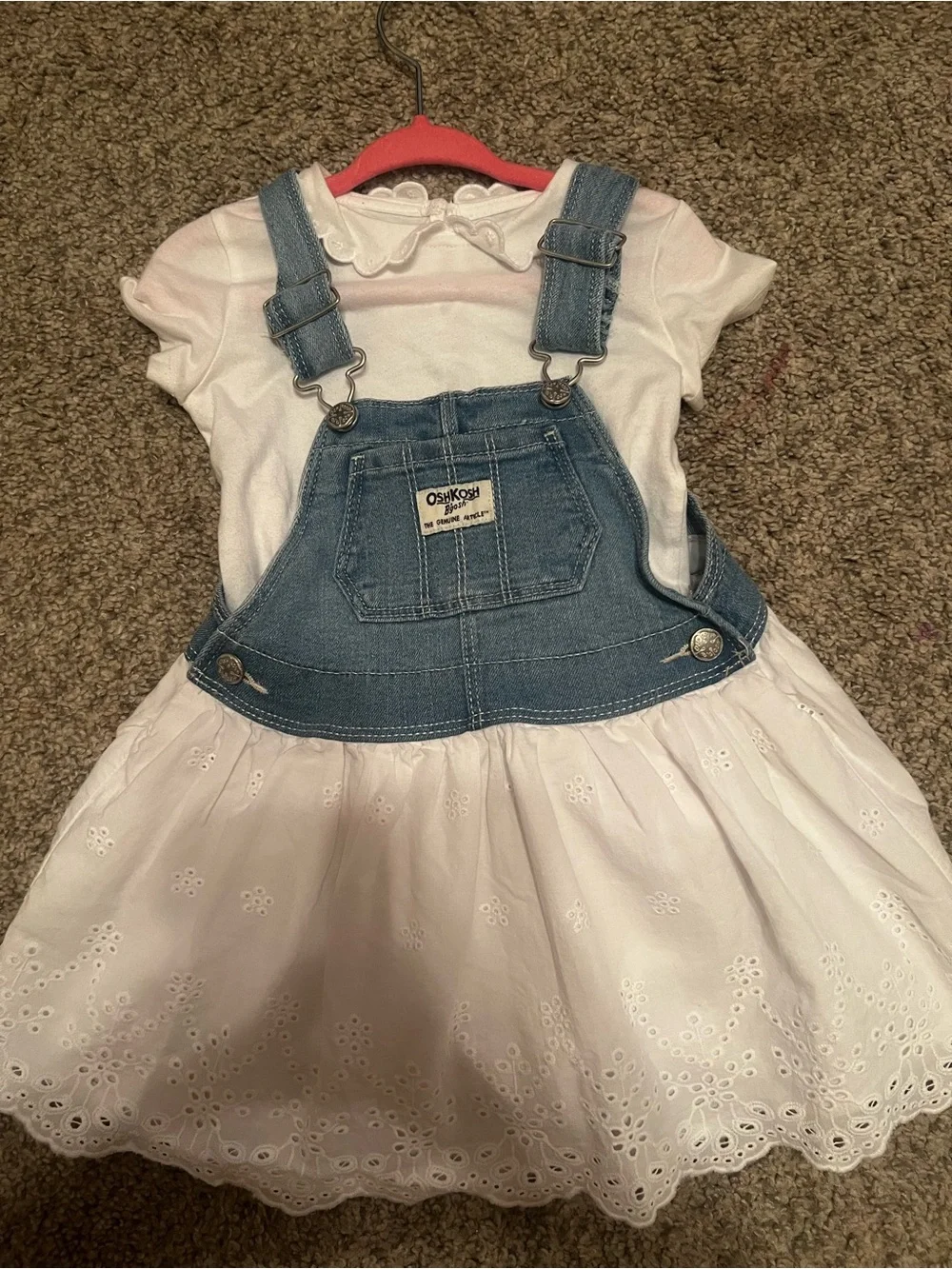 OshKosh Denim-Front White Skirt Overalls Dress for Girls